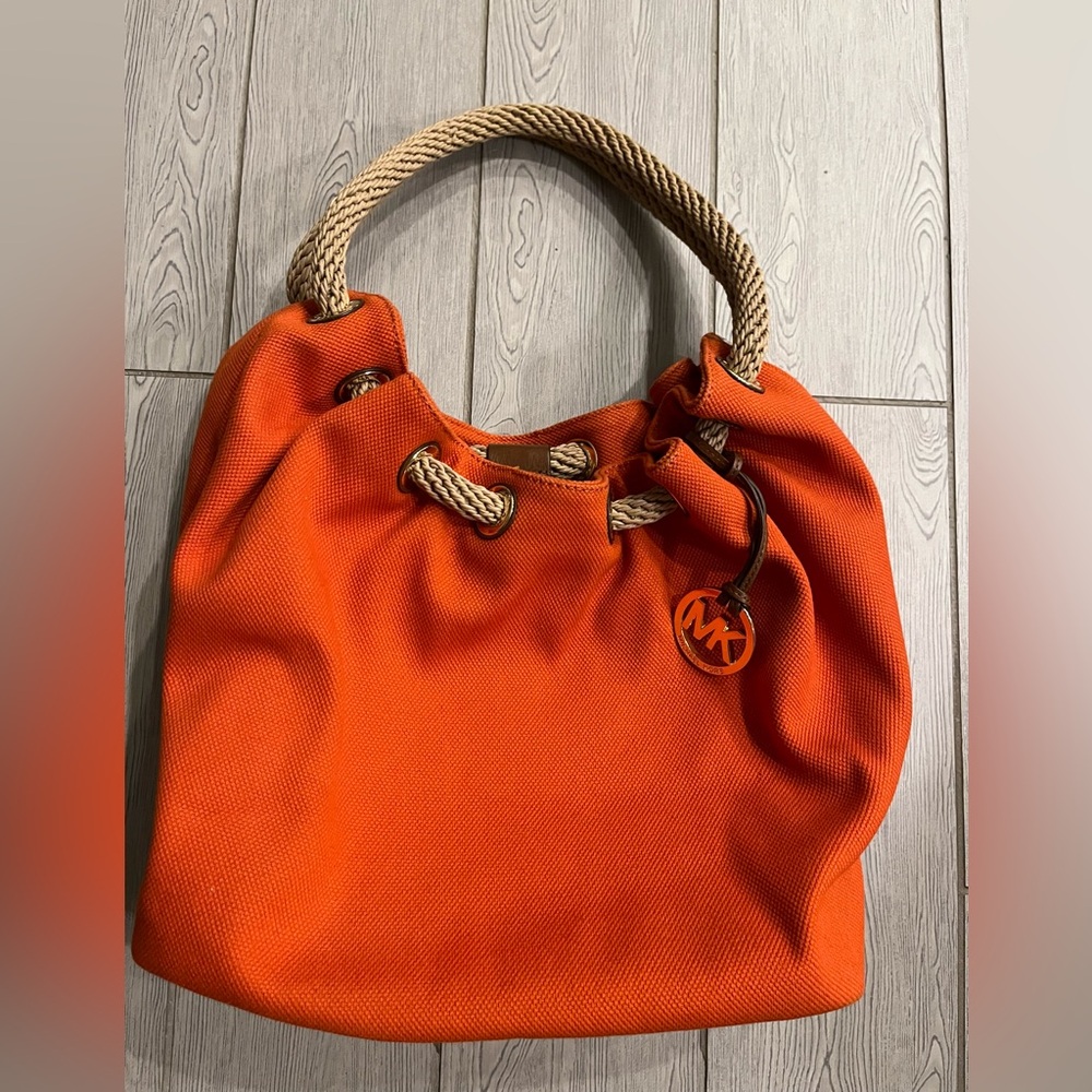 Michael Michael Korrs Canvas Orange Large Tote With Rope Handles